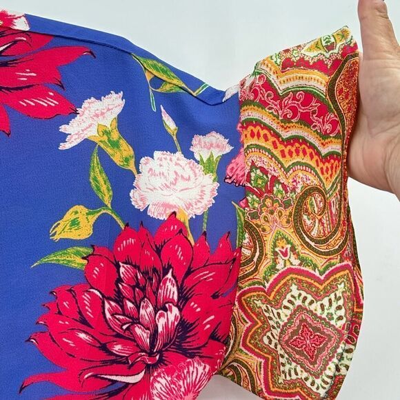 Umgee Tie Front Boho Hippie Blouse Womens Size Medium Folkloric Flutter Sleeve - Picture 4 of 10